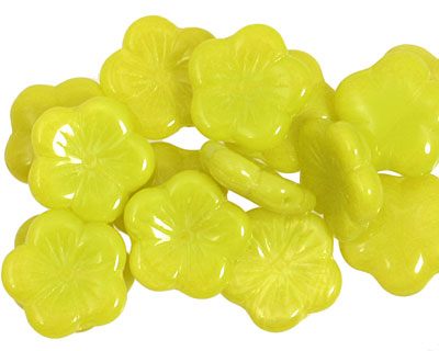 Czech Glass Lime 5 Petal Daisy 14mm