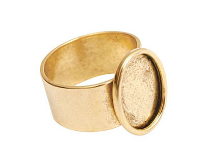 Nunn Design Antique Gold (plated) Small Oval Frame Adjustable Ring 12x16mm