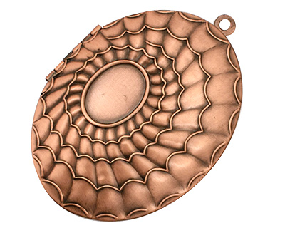 Antique Copper (plated) Oval Scalloped Shell w/Cab Setting Heirloom Locket 48x64mm