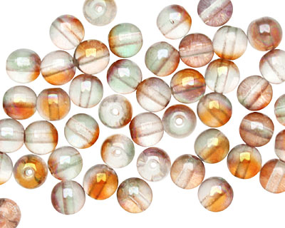 Czech Glass Luster Pink/Crystal Round 6mm
