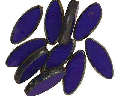 Czech Glass Navy Picasso Horse Eye 18x8mm