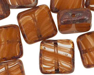Czech Glass Carmel Candy Square 10mm