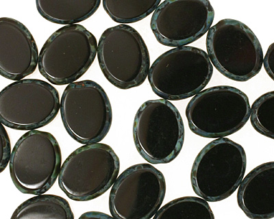 Czech Glass Jet Picasso Oval 12x9mm