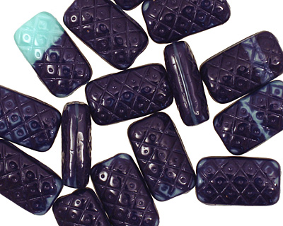 Czech Glass Blue Nile Patterned Rectangle 14x8mm