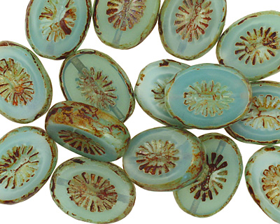 Czech Glass Caribbean Blue Oval w/ Star Window 14x10mm
