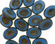 Czech Glass Opaque Cornflower Blue Picasso Oval w/ Star Window 14x10mm