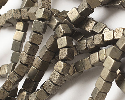 Golden Pyrite (silver tone) Cube 4mm