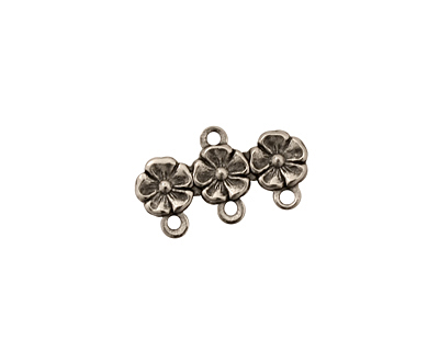 Stampt Antique Pewter (plated) African Violets Row 3 Ring Connector 19x11mm