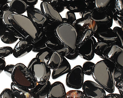 Black Agate Flat Polished Pebble Drop 6-13x9-16mm