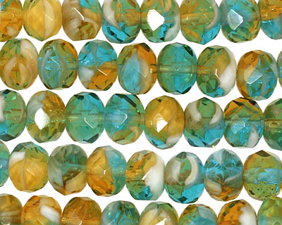 Czech Glass Sunny Sky Fire Polished Rondelle 6x9mm