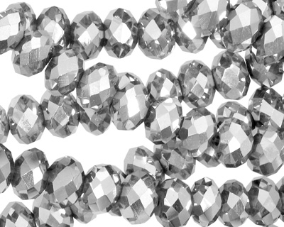 Metallic Silver Crystal Faceted Rondelle 8mm