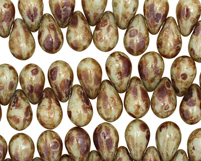 Czech Glass Luster Pistachio Picasso Teardrop 6x9mm