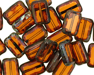 Czech Glass Dark Topaz Picasso Rectangle 12x8mm