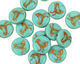Czech Glass Turquoise Coin w/ Bird 11mm