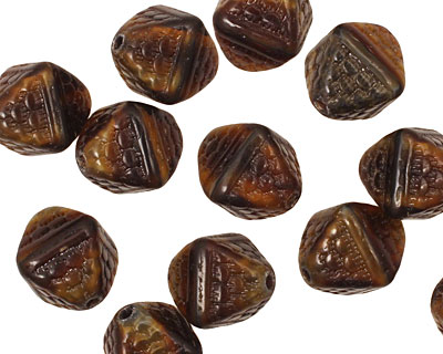 Czech Glass Chocolate Patterned Diamond 12x9mm