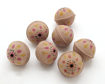 Hand Painted Pink & Yellow Dahlia Leather Round Bead 26-29mm