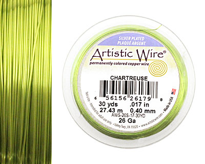 Artistic Wire Silver Plated Chartreuse 26 gauge, 30 yards