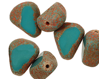 Czech Glass Persian Turquoise Stone Picasso Chunky Table Cut Nugget 19x16mm