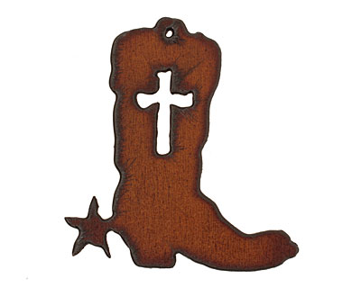The Lipstick Ranch Rusted Iron Cowboy Boot w/ Cross Pendant 55x59mm