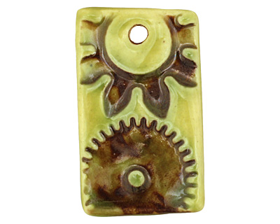 Earthenwood Studio Ceramic Acid Lime Gear Pendant 22x37mm