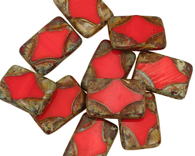 Czech Glass Pink Silk Picasso Table Cut Rectangle 15x11mm