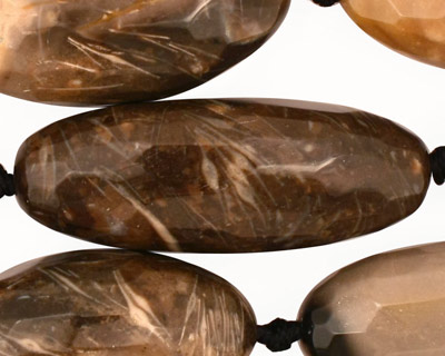 Black Petrified Wood Faceted Freeform Rice 25-38x14-18mm