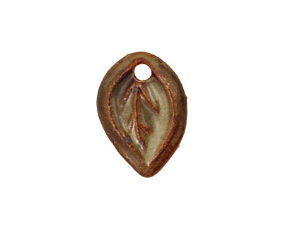 Kylie Parry Ceramic Rust & Sage Tiny Autumn Leaf Charm 15x21mm