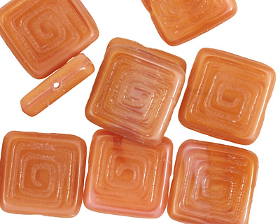 Czech Glass Peach Tribal Square 14mm