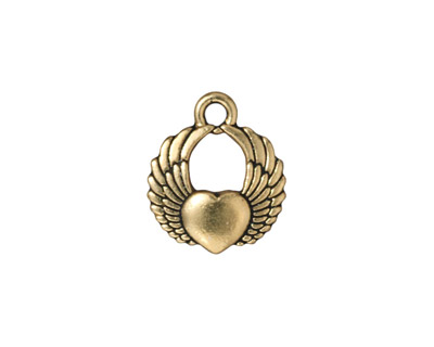 TierraCast Antique Gold (plated) Winged Heart Charm 15x17mm