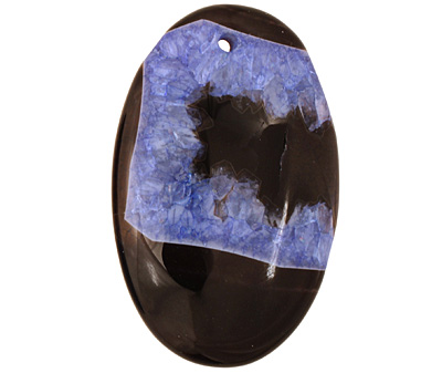 Black & Blue Agate Flat Oval Pendant 35x55mm