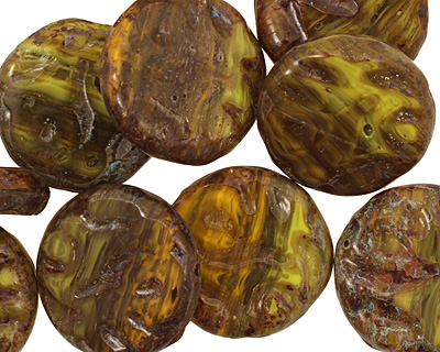 Czech Glass Citrus Zest Groovy Coin 20mm