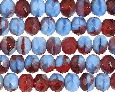 Czech Glass Rhubarb & Blueberry Pie Fire Polished Rondelle 6x9mm