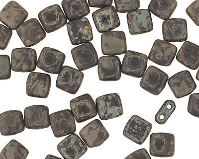 Czech Glass Matte Jet Picasso 2-Hole Tile 6mm