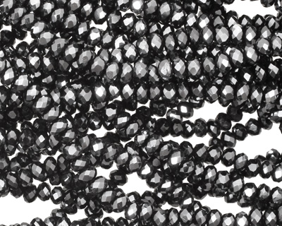 Jet Hematite Crystal Faceted Rondelle 3mm