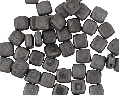 Czech Glass Matte Hematite 2-Hole Tile 6mm