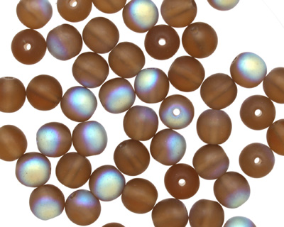 Czech Glass Matte Smoky Topaz AB Round 6mm