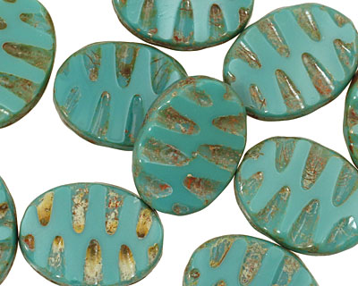 Czech Glass Turquoise Groovy Oval 18x14mm