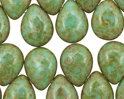 Czech Glass Opaque Turquoise Picasso Teardrop 12x16mm