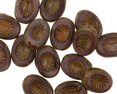 Czech Glass Opaque Lavender Picasso Oval w/ Star Window 14x10mm