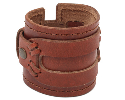 Brown Wide Layered Leather Cuff 2 5/16