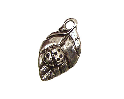 Green Girl Pewter Lady Bug Leaf 15x27mm