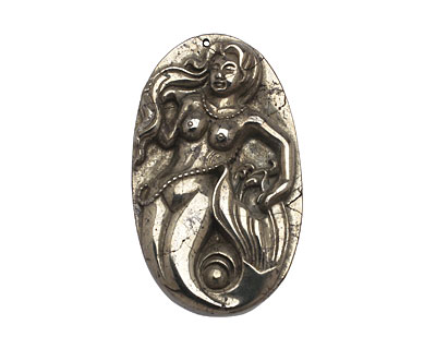 Golden Pyrite (silver tone) Carved Mermaid Pendant 34x58mm