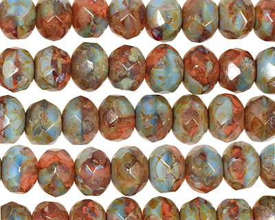 Czech Glass Copper Patina Rose Fire Polished Rondelle 6x9mm