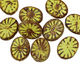 Czech Glass Vintage Chartreuse Picasso Flower Window Oval 17x13mm