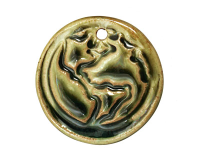 Earthenwood Studio Ceramic Bottle Green Round Earth Pendant 36mm