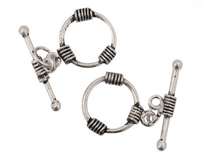 Antique Silver (plated) Toggle Clasp with 3 Coils 18mm, 27mm bar