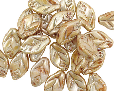 Czech Glass Luster Pistachio Leaf Drop 8x12mm