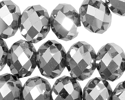 Metallic Silver Crystal Faceted Rondelle 14mm
