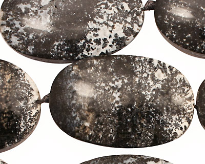 Black Plume Agate Flat Oval 33-40x20-26mm