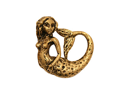 Green Girl Gold (plated pewter) Swimming Mermaid 24mm